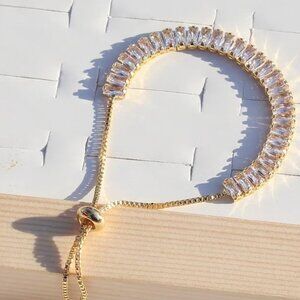 GEOMETRIC COPPER INLAY CUBIC ZIRCONIA STRETCH BRACELET WHITE DIAMOND 18k PLATED